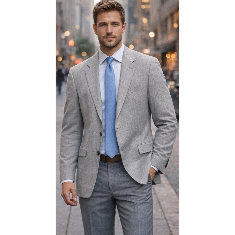 Lauren Ralph Lauren Mens Silk & Wool Blazer Size 40R Gray Herringbone Sport Coat